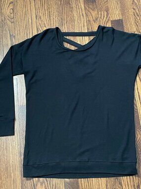 Athleta Top Womens Small Black Criss Cross Back Modal Stretch Long Sleeve
